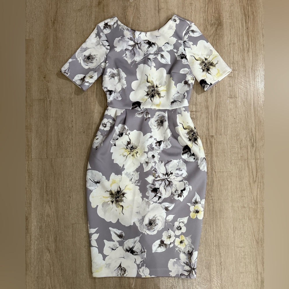 ASOS Floral Midi Dress in Gray and Cream